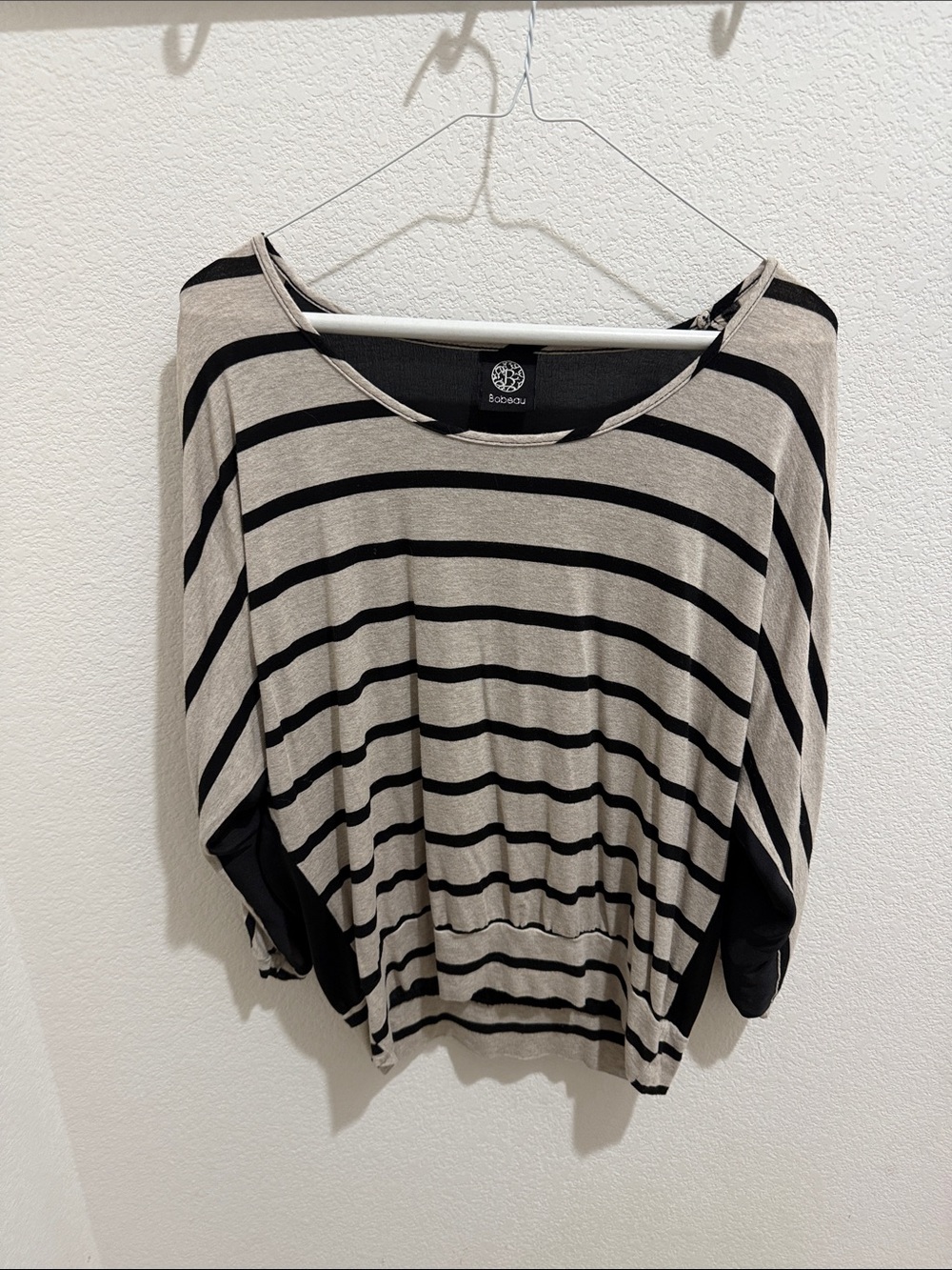 bobeau Beige and Black Striped Dolman Top